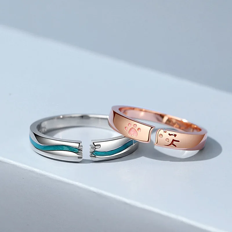 

Silvology Real 925 Sterling Silver Cat Couple Ring Mori Style Original Design Cute Birthday Lovers Ring Friendship Jewelry Gift
