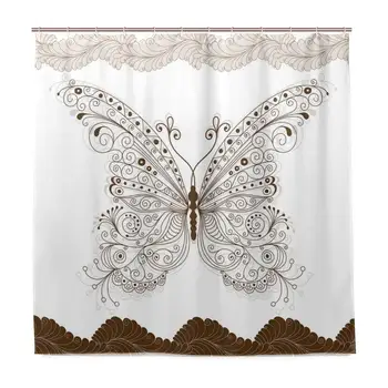 

Unique Shower Curtain Butterfly Abstract Retro Spring Print Eco-Friendly with 12 Hooks in Bathroom W72 xH96