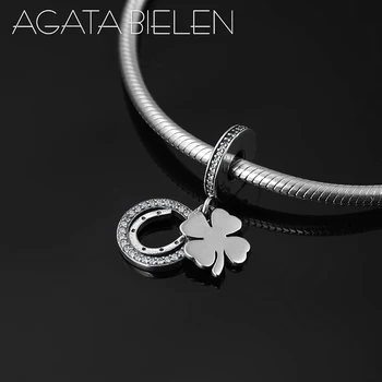 

Authentic 925 Sterling Silver charming lucky clover round fine Pendants Beads Fit Original europeu Charm Bracelet Jewelry making