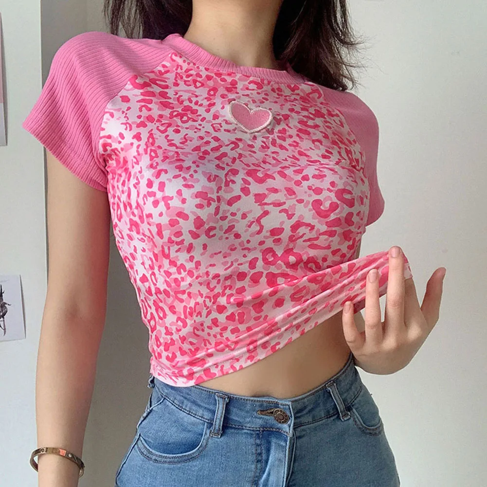 Leopard Print Y2k Top T Shirts Women 