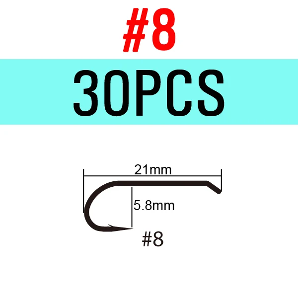 30pcs Size 8 ICERIO 30 шт. классические Стандартный колючей мокрой Нимфа мушек крючок из высокоуглеродистой Сталь кованый крючок для форели - Цвет: 30pcs Size 8