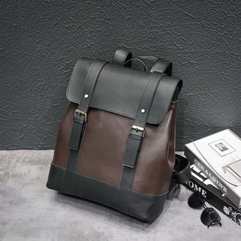 

Top quality black color pu leather men backpack outdoor Large Capacity Vintage School Bag for male 0824-60