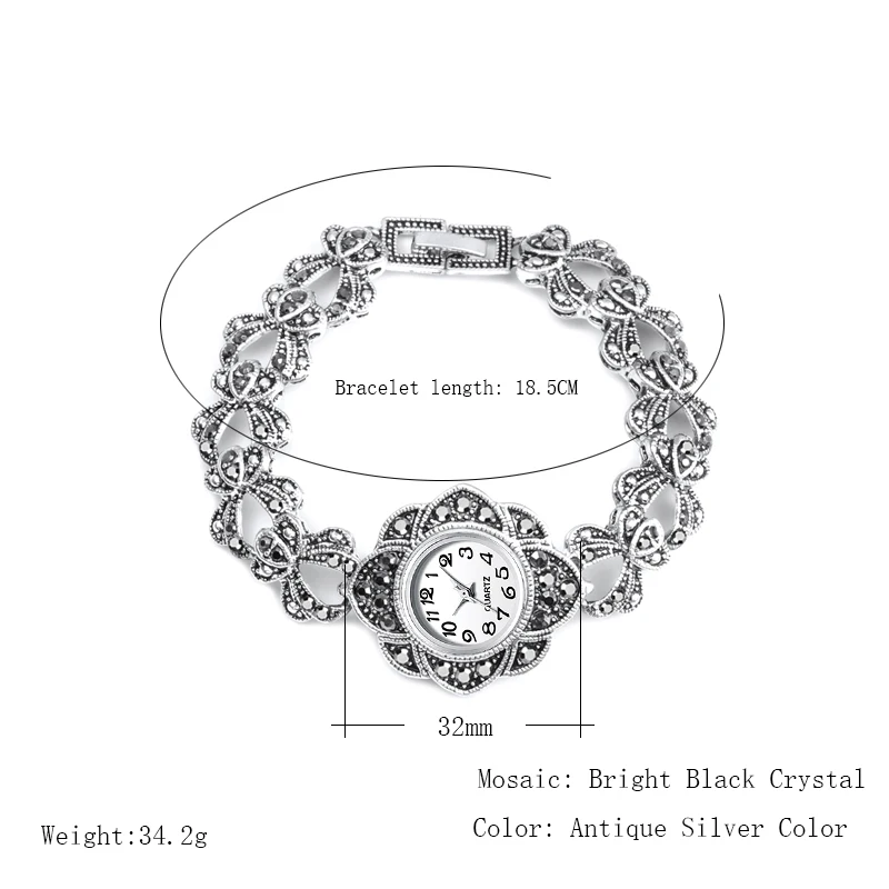 Роскошные античные серебряные наручные часы, турецкие стразы, браслет, кварцевые часы для женщин, винтажные часы, ювелирные изделия, Montre Femme