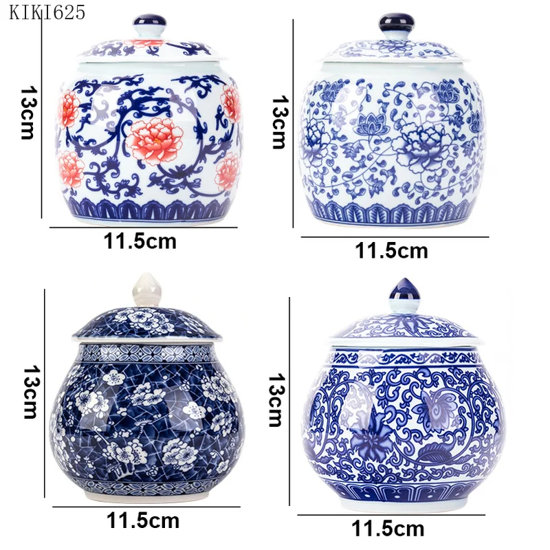 Chinese Style Blue and White Porcelain Tea Caddy Household Candy Nut Sealed Storage Jar Art Ceramic Storage Jar Home Decoration tea tin box tea canister ceramic storage jar