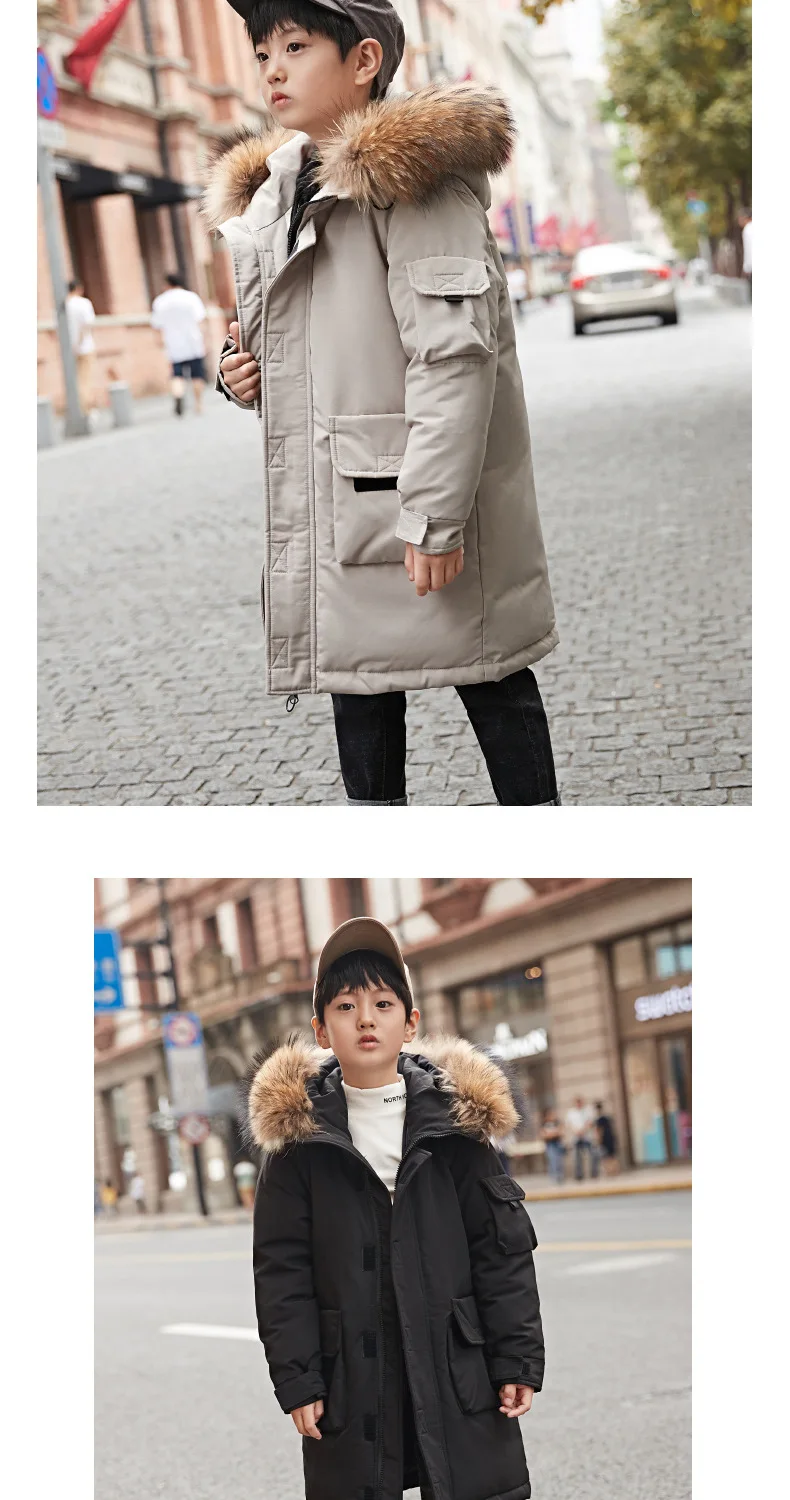 Children's down jacket boy mid long new Korean version boy baby thickened large wool collar coat wholesale