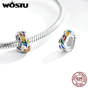 

WOSTU 100% 925 Sterling Silver Colorful Feather Clip Beads Fit Original Charm Bracelets Pendant Fashion Jewelry Gift FNC305