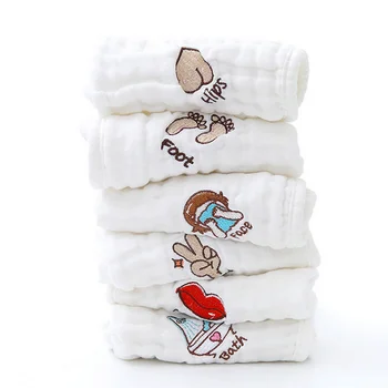 

6PCS Baby Bath Burp Cute Embroidery Soft Absorbent Cotton Newborn Bath Hip Hands Feet Face Towel Saliva Cloths Towels Set