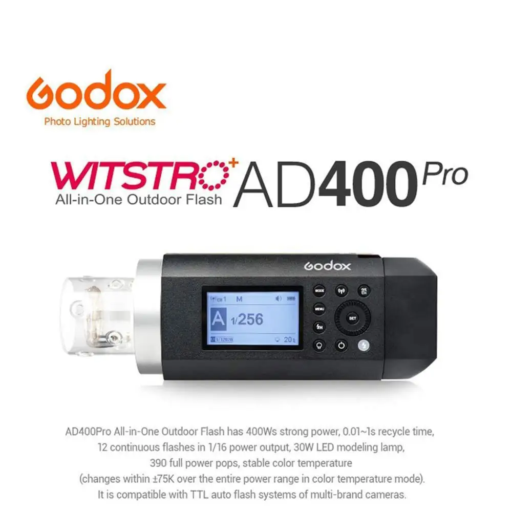 US $1.229.23 Godox AD400 Pro WITSTRO AllInOne Outdoor Flash AD400Pro LiOn Battery TTL HSS With BuiltIn 24G Wireless X System