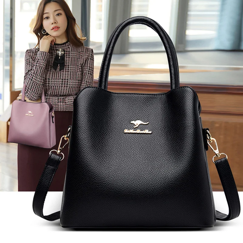 

Women PU Leather Bucket Handbags Fashion Elegant Shoulder Messenger Bag Ladies Solid Color Portable Crossbody Bags Sac A Mine