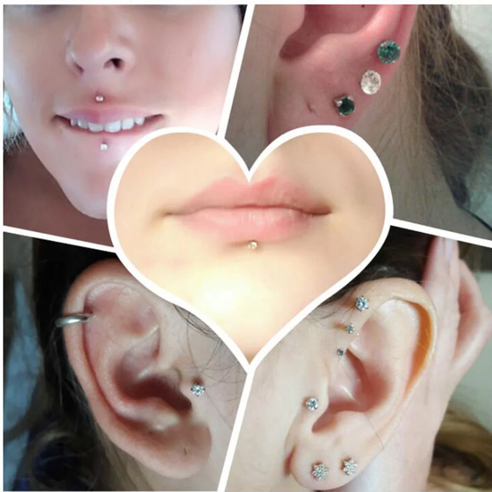 5 шт. кристалл Labret Monore кольцо губы носить Сердце Звезда Orelha хряща ушные Спиральные серьги Tragus серьги-гантели BioFlex тело еврей