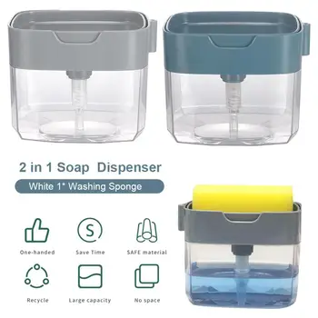 

2 In 1 Soap Pump Dispenser And Sponge Holder Manual Press Liquid Soap Pump Caddy With Washing Sponge For Kitchen Bathroom Clean