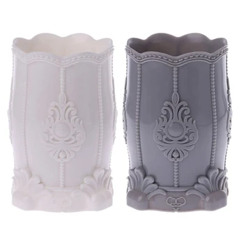 

Promotion! 2 Pcs Makeup Brush Pen Holder Cosmetic Storage Case Organizer Carved Pot Desktop Gift(Gray & White)