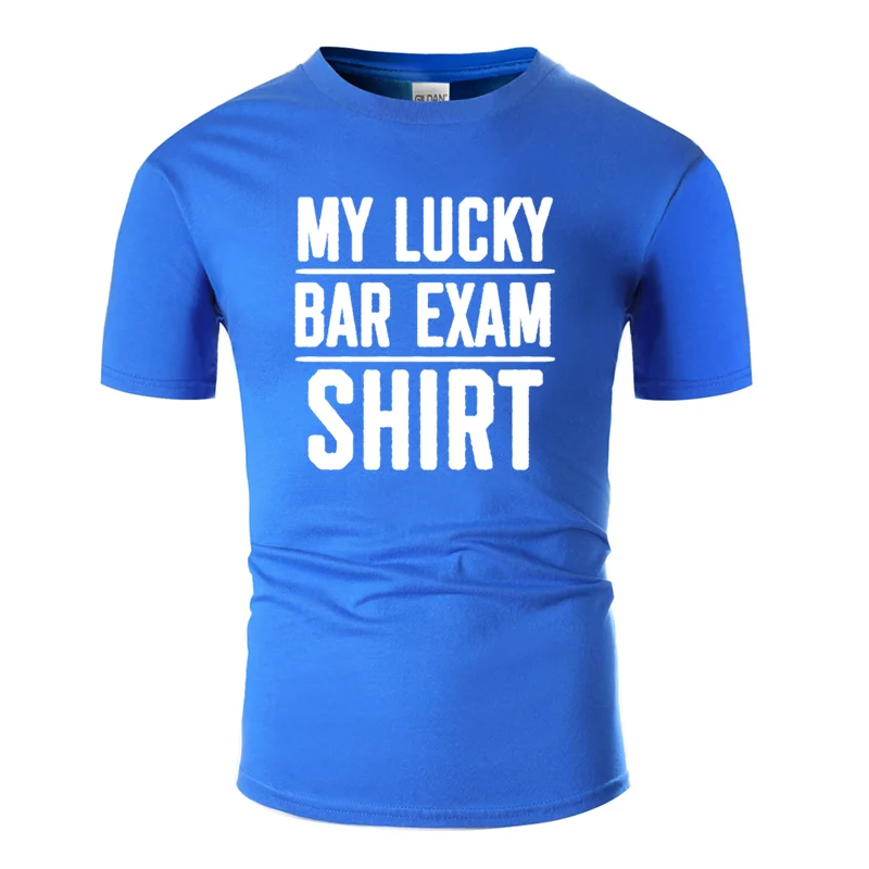 Графическая футболка с надписью «lucky bar exam», забавная Студенческая одежда, футболка, семейные мужские футболки, хлопковые футболки с защитой от морщин - Цвет: Men-Blue