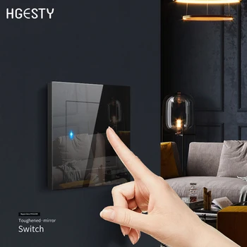 

1 2 3 4 Gang 1 2 Way Switch Press Button Black Mirror Light Switch Any Click Point Control Wall Switch Panel With Led Indicator
