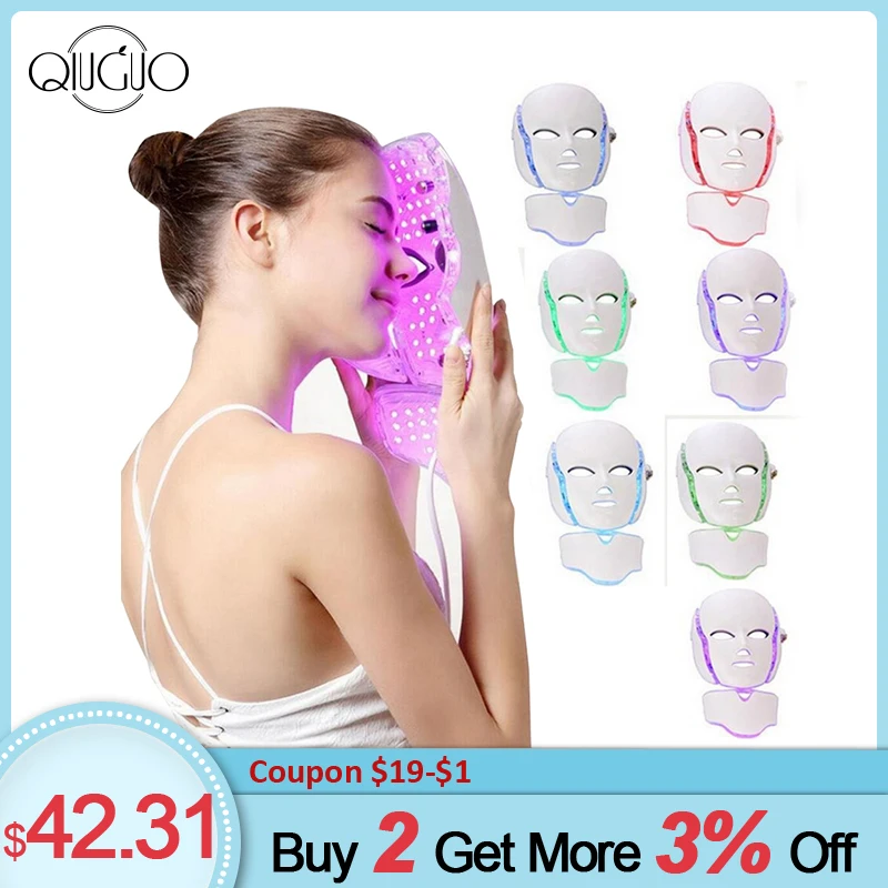 

7 Colors Beauty LED Facial Mask Electric Anti Acne Photon Therapy Wrinkle Removal Face Skin Mask With Neck Skin Rejuvenation
