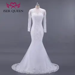 Винтажный тюлевый с длинными рукавами деликатная вышивка vestido de noiva de cetim W0034