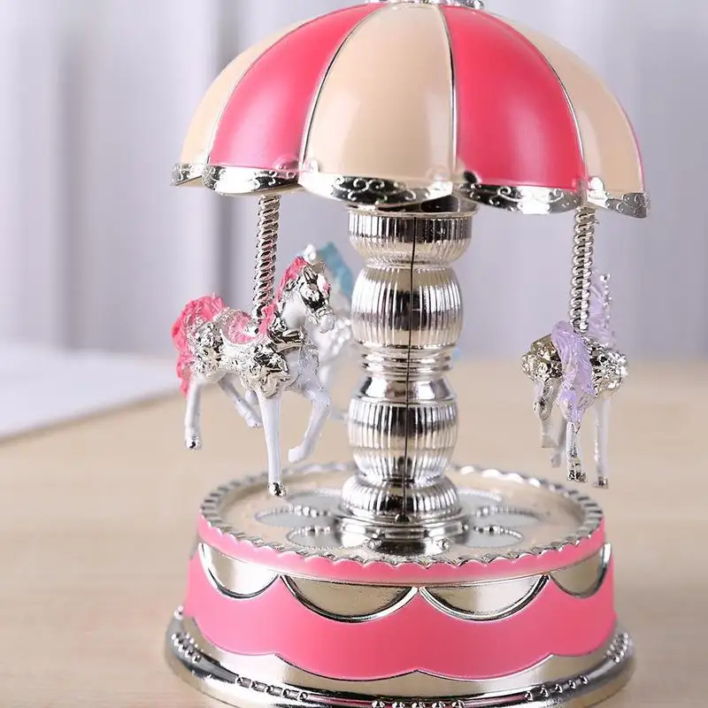 Электрическая музыкальная шкатулка Merry-go-round с светодиодный светильник, украшение детской комнаты, Новогодняя креативная музыкальная шкатулка карусель, игрушка, детский подарок