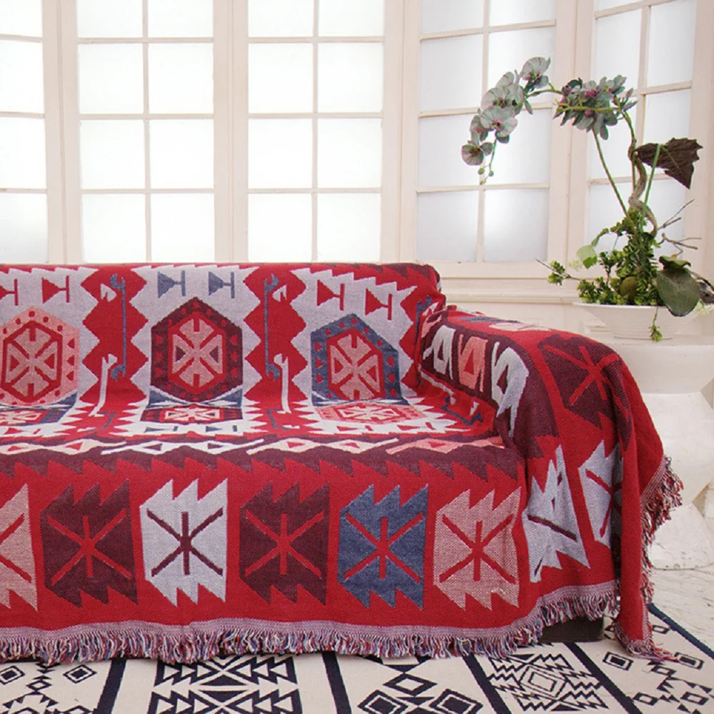 Sofa Cover Cotton Red Linen Sofa Towel Slipcover Blanket For Living Room Couch Cover Funda Sofa Protect Furniture 1/2/3 Seater