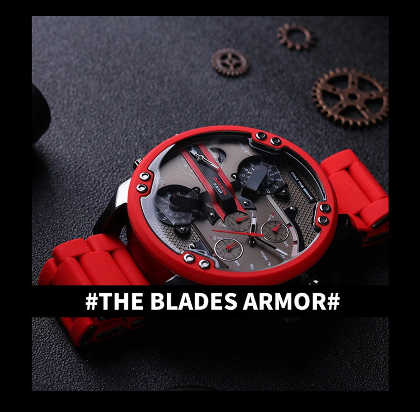 Большой циферблат Для мужчин s часы красный двойной Дисплей армейские мужские часы красный кожаный ремешок Сталь оболочки Для мужчин Мужские кварцевые часы Наручные часы