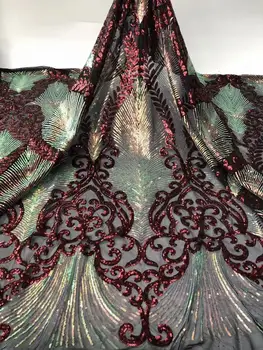 

African Wine Organza Sequins Lace Fabric 2019 Hot Sale Nigerian Wedding Dress High Quality Organza French Net Mesh Lace FJY76