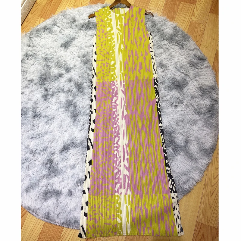 Changpleat новые летние женские платья Miyak Плиссированное элегантное платье с эластичной талией и круглым вырезом без рукавов тонкое женское прямое платье D7