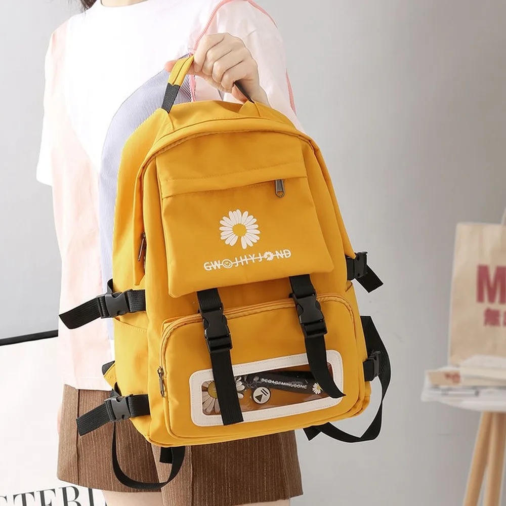 

Waterproof School Bags for Teenage Girls Cute Flowers Backpack Women Black Oxford Bookbags Student Schoolbag Transparent Pouch