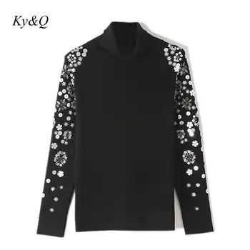 

Brad Design 2020 Winter Vintage Black Luxury Sweater Women Embroidery Flower Beaded Sequined Wool Pullover Top Tide Clothes