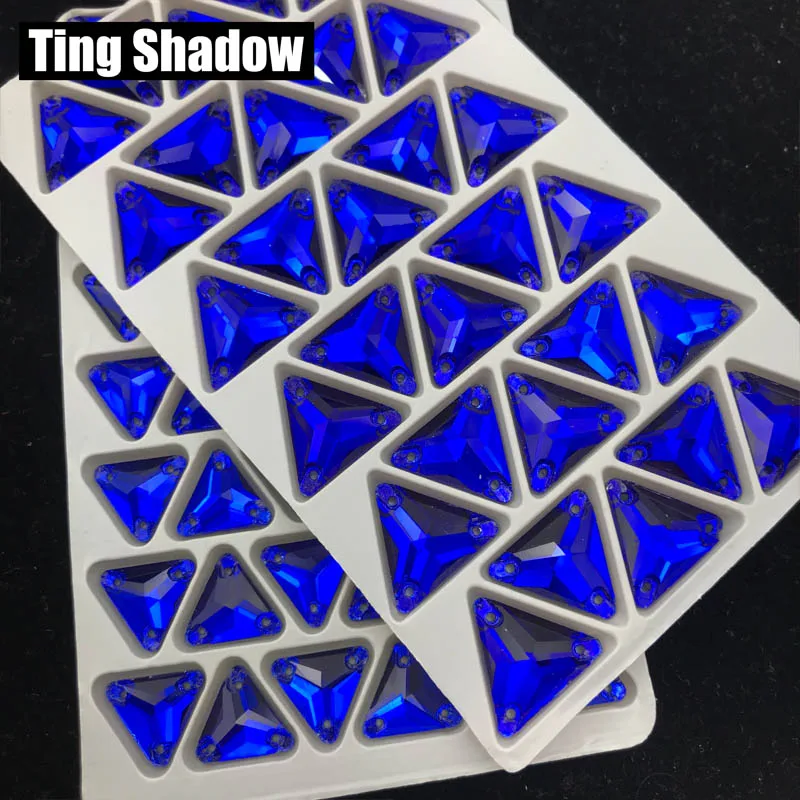 Sapphire Роза Tri-angle стекло кристалл для нашивки Стразы Flatback с отверстием свадебное платье DIY Одежда Сумки Обувь ювелирные изделия аксессуары - Цвет: Sapphire