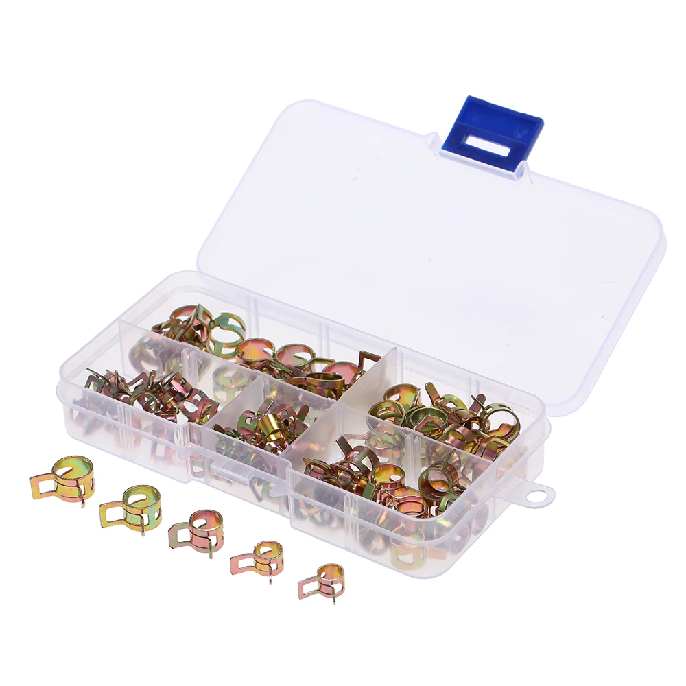 

75 Pcs Fuel Oil Water Hose Pipe Tube Clamp Fastener Assortment Set 6/7/8/9/10mm Autos Spring Clip Hose Clamps