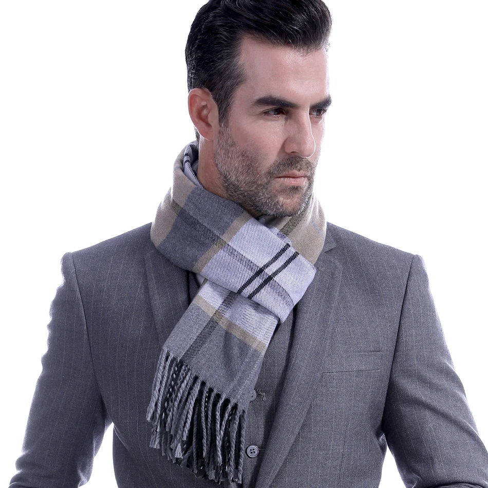 Мужской тонкий мягкий термо-шарф клетчатый теплый зимний шарф с шалью
