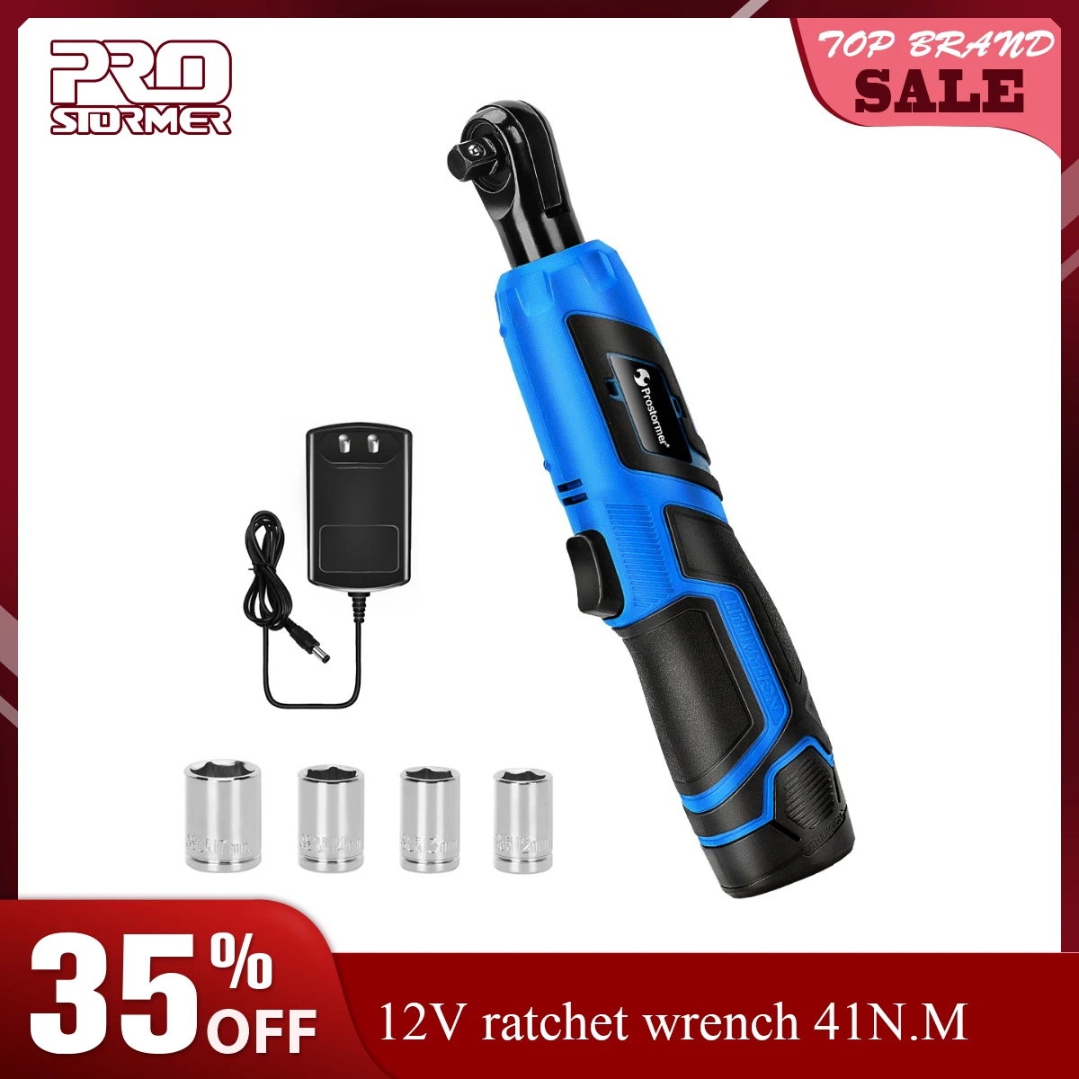

PROSTORMER 12V 3/8 Inch Cordless Electric Ratchet Wrench Rechargeable Battery 40NM Torque Ratchet With Sockets Tools Power Tools