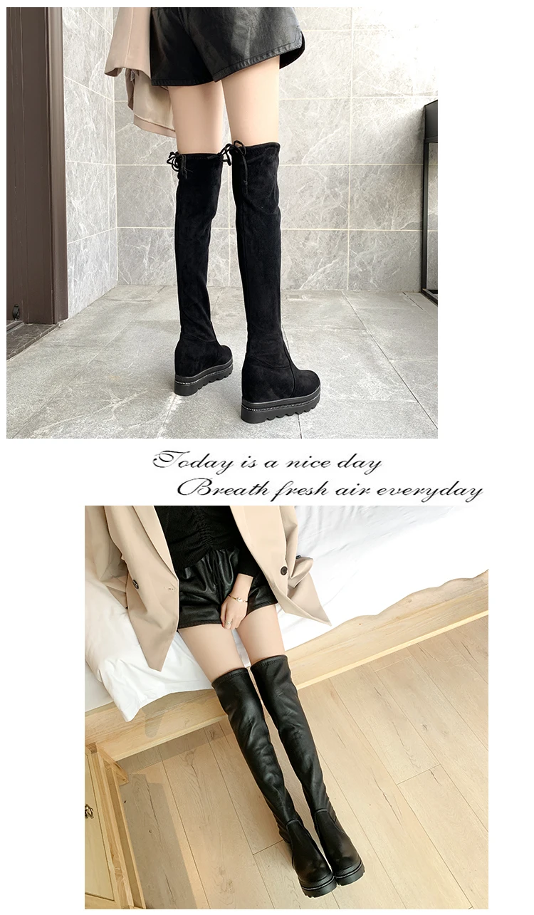 Women Increase High Wedge Over The Knee Boots Winter Women Platform Slim Thigh High Boots Non Slip Ladies Long Booties