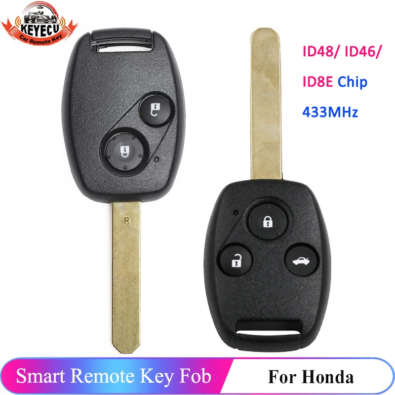 

KEYECU 433 МГц, ID48, ID46, 8E чип для Honda Accord 2003, 2004, 2005, 2005, Civic, дистанционный ключ для автомобиля, 2 / 3 кнопки