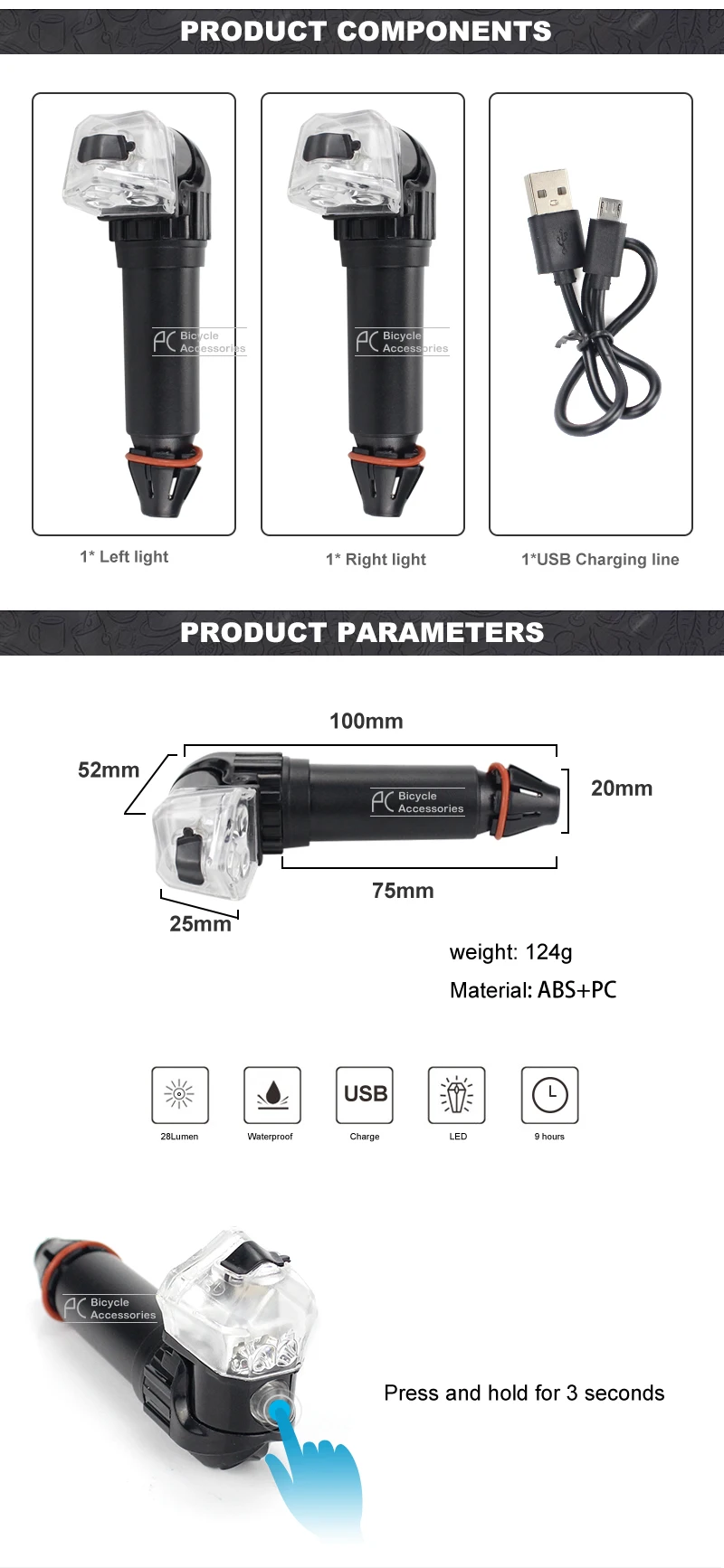 Perfect LEADBIKE Bicycle Handlebar Led Lights Bike Handlebar End Plug LED Light Grips Safe Flashlight Cycling Waterproof Warning Lamp 2