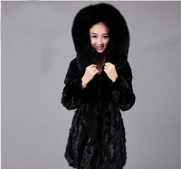 

Ms mink coat mink fur coat fur otter rabbit hair medium length with hat Haining