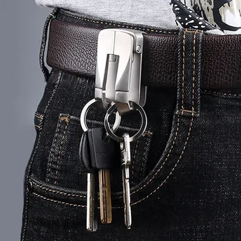 

Luxury 304 Stainless Steel Men Belt Car Keychain Double Hook Waist Hanging Key Ring Holder Keychain Buckle Fathers Day Best Gift