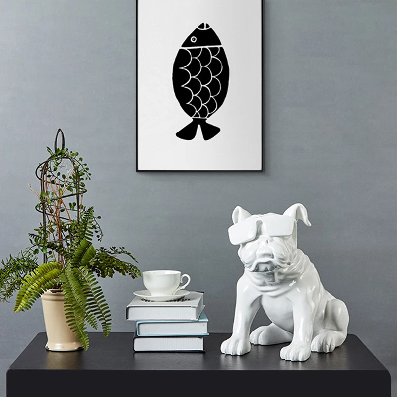 WEARING GLASSES BULLDOG FIGURINE HOME DECORATION RESIN SCULPTURE PERSONALITY ART DOGS STATUE DECORATIVE DESKTOP ORNAMENTS | Дом и сад