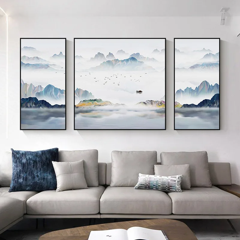 3pcs Abstract Painting Large Size Minimalist Mountain peaks Landscape Canvas Nordic Posters and Prints Wall Art Chinese | Дом и сад