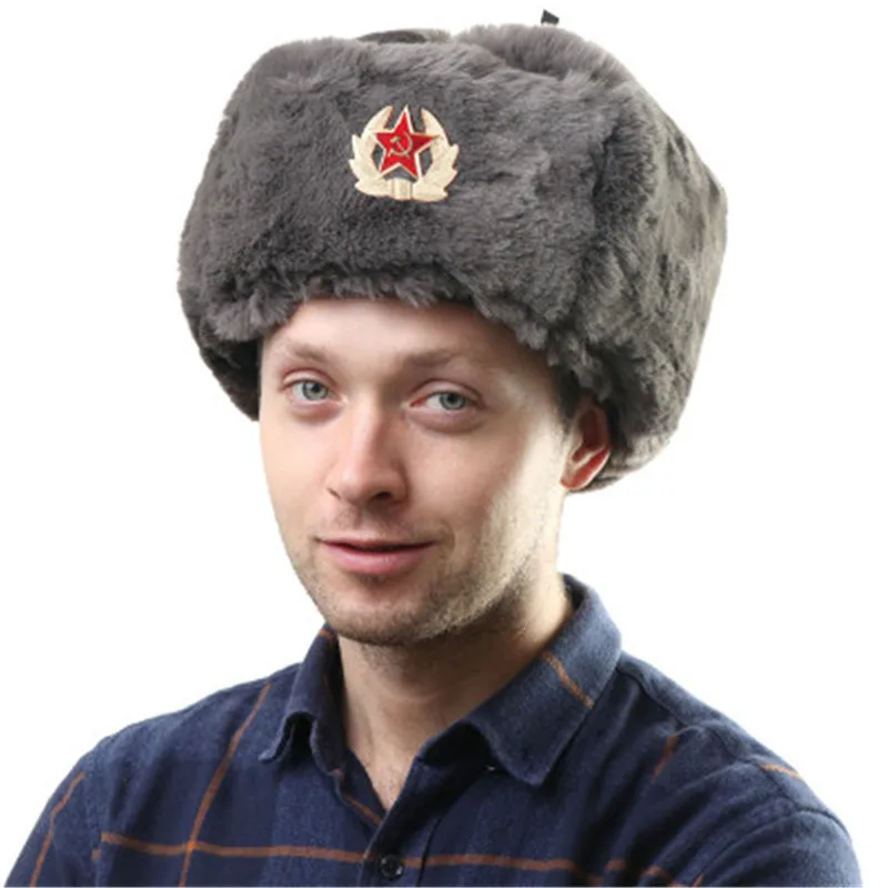 Шапка ушанка из искусственного кроличьего меха|Мужские шапка-бомбер| |