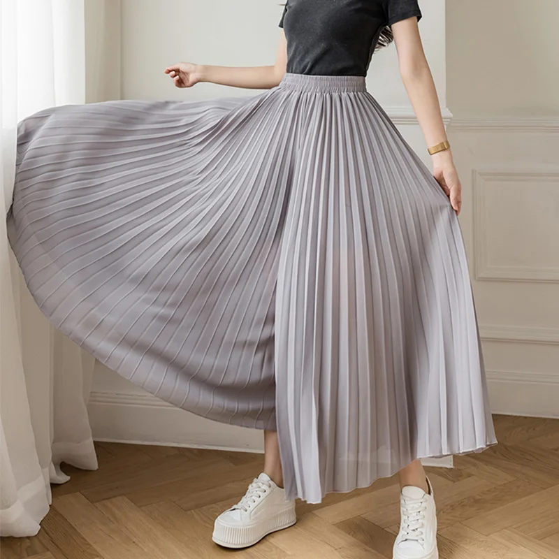 Women Elegant Chiffon High Waist Wide Leg Pants Casual Korean Fashion Pleated Loose Trousers Clothes Comodi Pantalones De Mujer 4