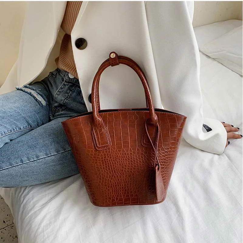 brown Mododiino, сумка-мешок с крокодиловым узором, женская сумка из искусственной кожи, сумка через плечо, Eisure, сумка на плечо, роскошная женская сумка-тоут, DNV1254 - Цвет: brown