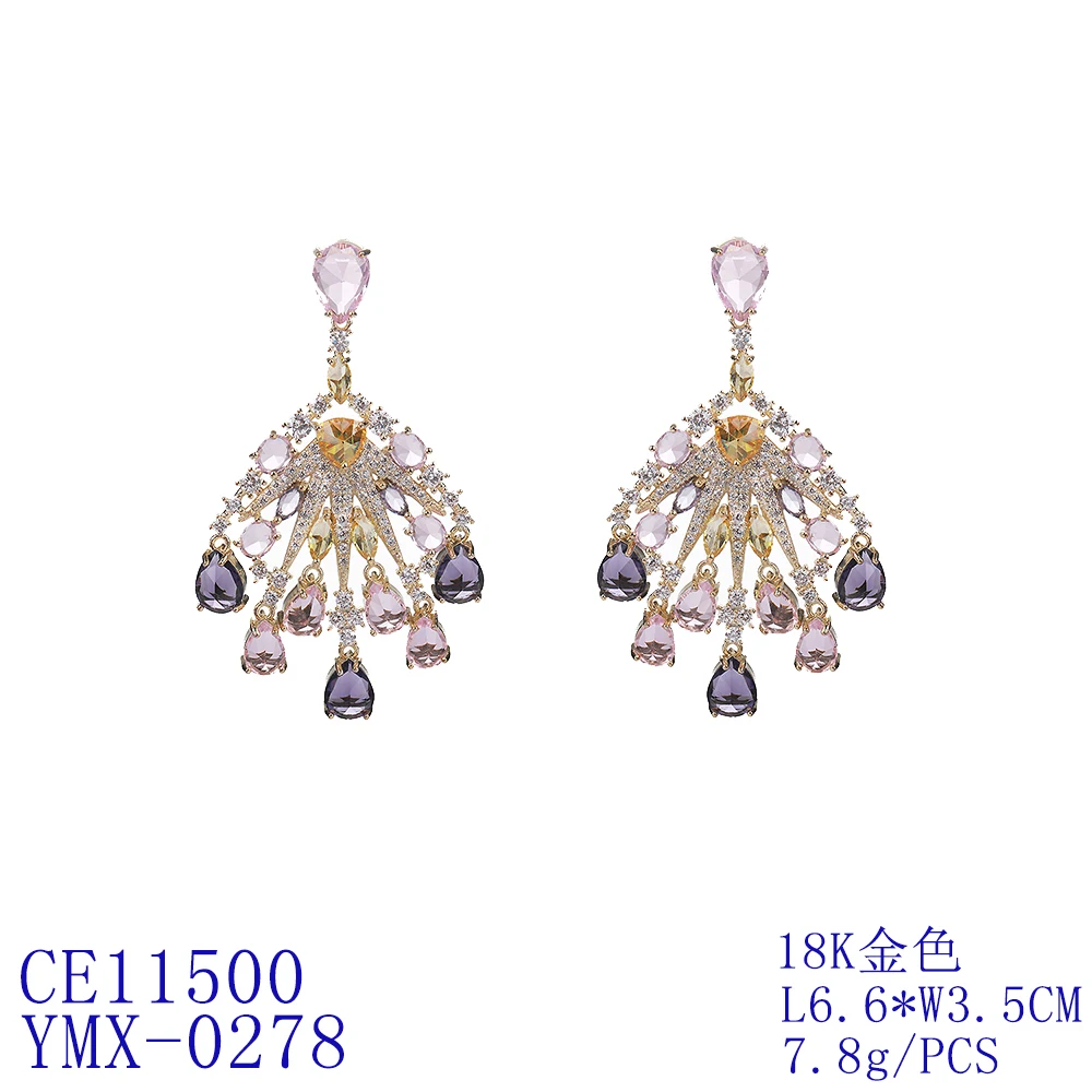 Popular Cubic Zircon CZ Earrings for Wedding, Crystals Flower Earring for Bride, Women Girl Birthday Party Jewelry CE11500