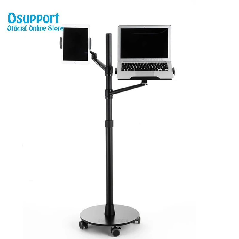 Rotação da Liga de Alumínio Móvel + Tablet Suporte para Computador 3 em 1 Portátil Suporte Duplo Braço Escritório Piso Lapdesk Up-9l 360 - Imagem 4
