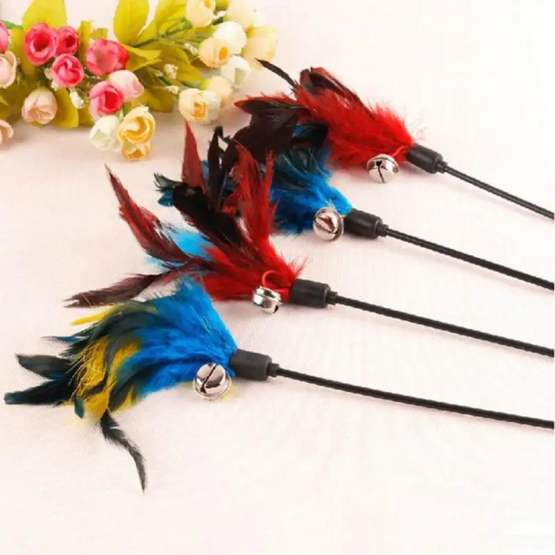 Cat Toy Colorful Feathers Tease Cat Sticks With Double Bells For Cat Leap Play With Your Cat Pet Supplies Keep Feeling