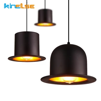 

Retro Flat Top Round Hat Pendant Lamp E27 Aluminum LED Pendant Light Outside Black Inside Golden Bar Counter Vintage Hang Lamp