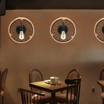 

AC 85-265V E27 LED American Retro Style Round Shape Hemp Rope Wall Light For Balcony Stairs Bedroom Bar Decoration