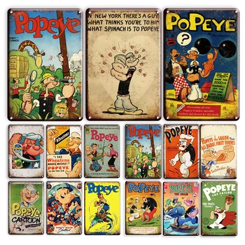 

Vintage Popeye Metal Plaque Signs Baby Room Decorative Plates Comics Metal Poster Tin Sign Retro Sweet Home Wall Decorative