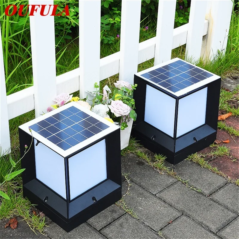 OUFULA Solar Modern Wall Outdoor Cube Light LED Waterproof Pillar Post Lamp Fixtures for Home Garden