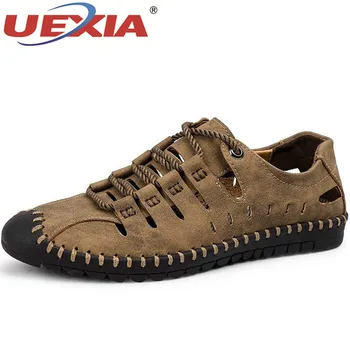 

UEXIA Summer Men Leather Sandals Business Casual Shoes Men Outdoor Beach Sandals Roman Men Summer Water Shoes Footwear Size 48