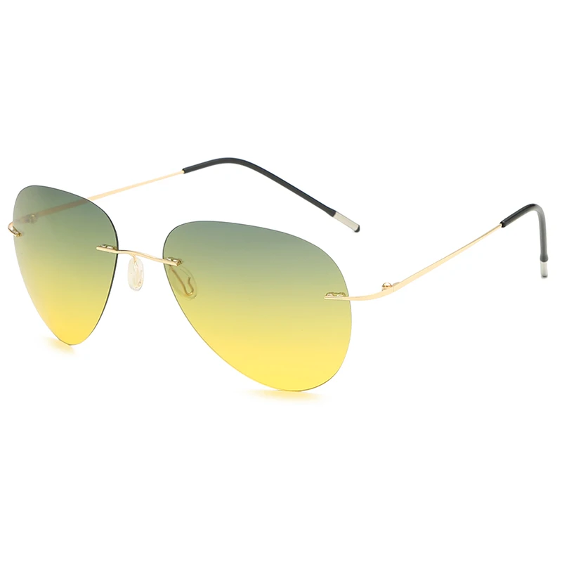 Очки без оправы, поляризационные лёгкие солнечные очки для мужчин и женщин, титановые классические солнцезащитные очки - Цвет линз: Gold
